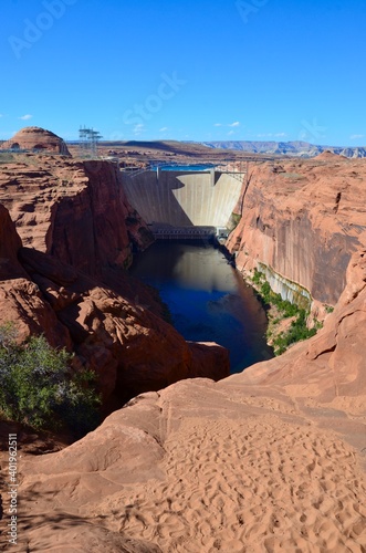 Glen Canyon Dam near the town of Page in Arizona, next to Horseshoe Bend, second highest concrete arch dam in the USA