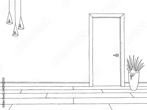 Room graphic black white home interior sketch illustration vector
