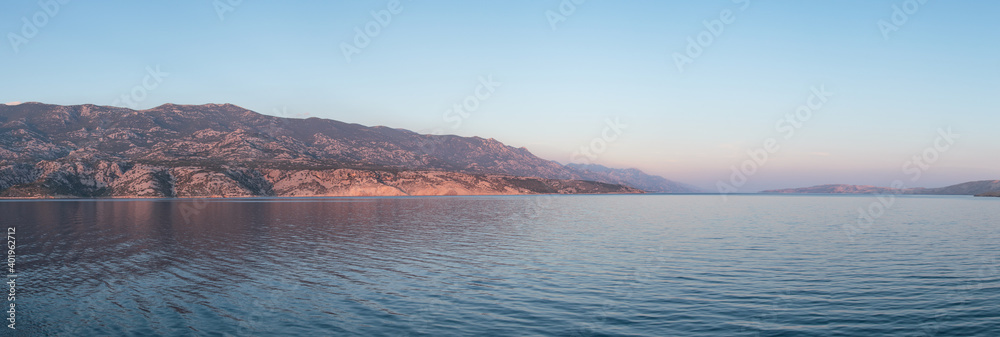 Panoramatic view on Adriatic coastline in Croatia on the way to Pag.