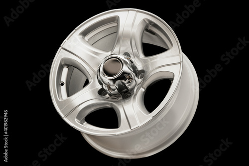 alloy wheels on a black background. New spare parts for the car or car tuning