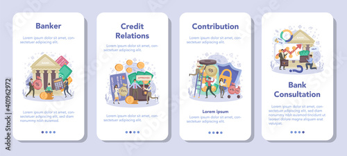 Banker or banking mobile application banner set. Idea of finance income