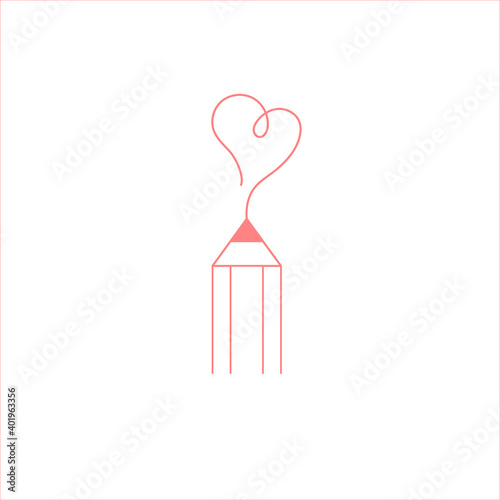 Pencil and heart icon. Blogger sign. Logo writing courses.