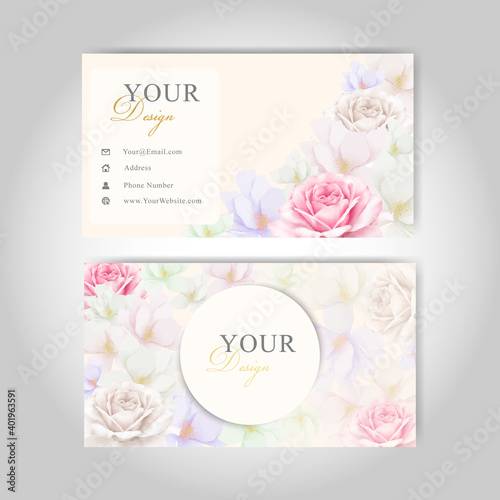 Business Card Template with Watercolor Floral arrangement