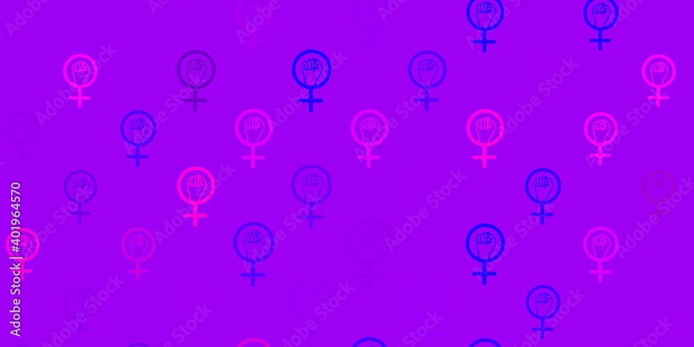 Light Purple, Pink vector pattern with feminism elements.