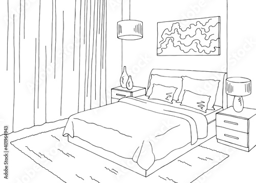 Bedroom graphic black white home interior sketch illustration vector
