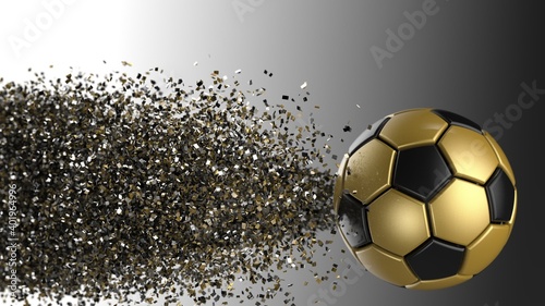 Soccer ball with Particles under Black Background. 3D sketch design and illustration. 3D CG. 3D high quality rendering.