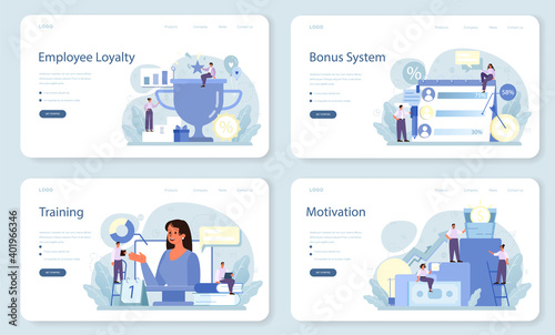 Employee loyalty web banner or landing page set. Staff management,