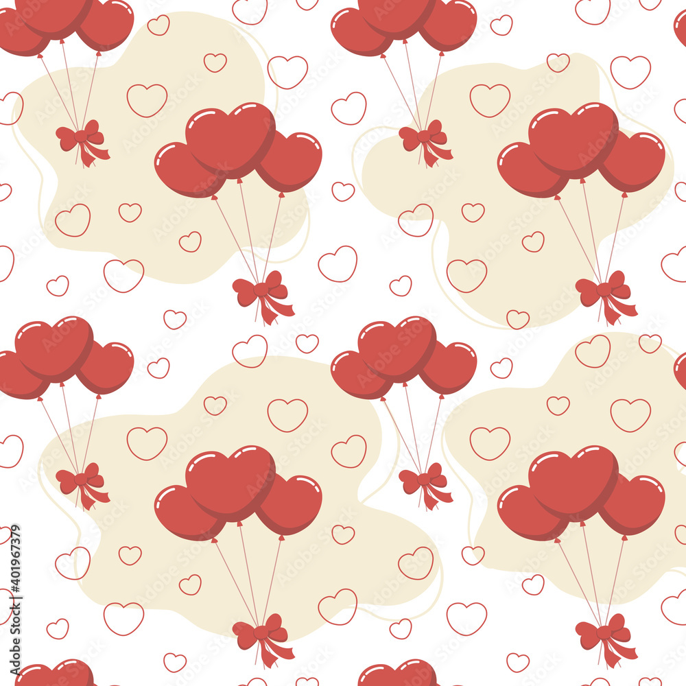Valentine's Day love pattern. Red heart balloons. Seamless vector pattern. For gift, child, fabric and paper.