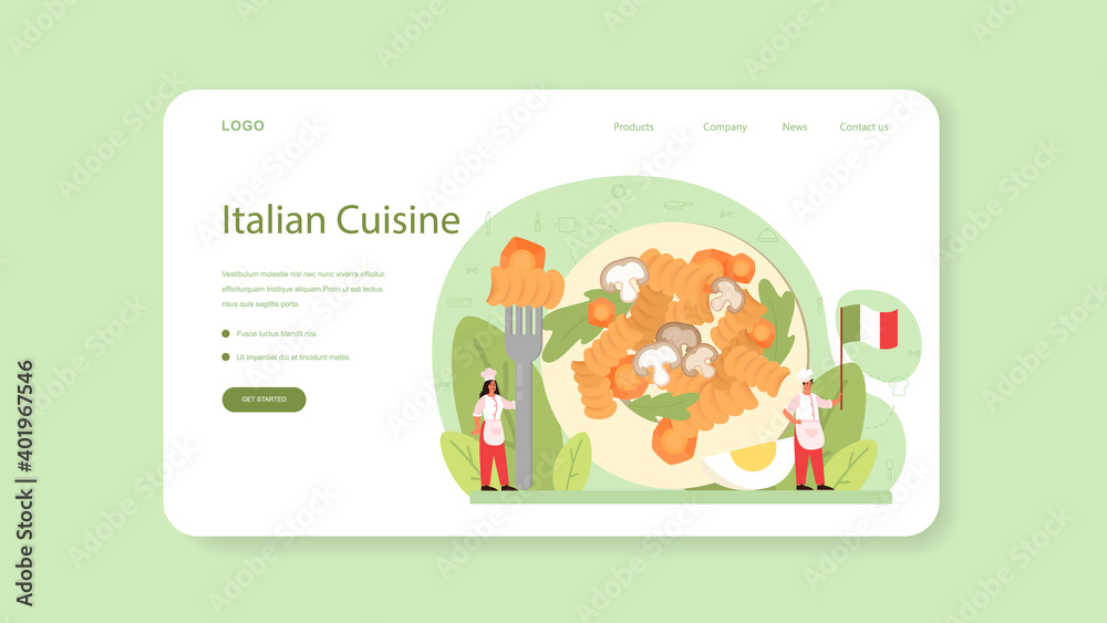 Spaghetti or pasta web banner or landing page. Italian food Spaghetti or pasta web banner or landing page. Italian food