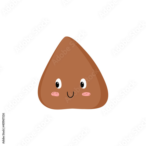 Buckwheat grain with a cute face. Vector stock hand-drawn illustration isolated on a white background.