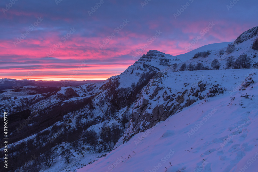 views of gorbea natural park on winter season, basque country