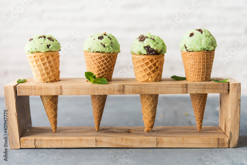 Ice cream with mint and chocolate chip
