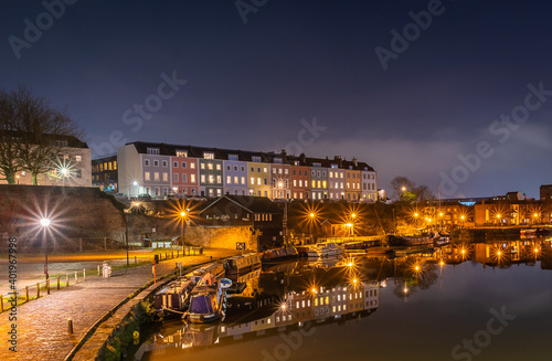 A beautiful view of the night Bristol with illuminated lamps in South West England