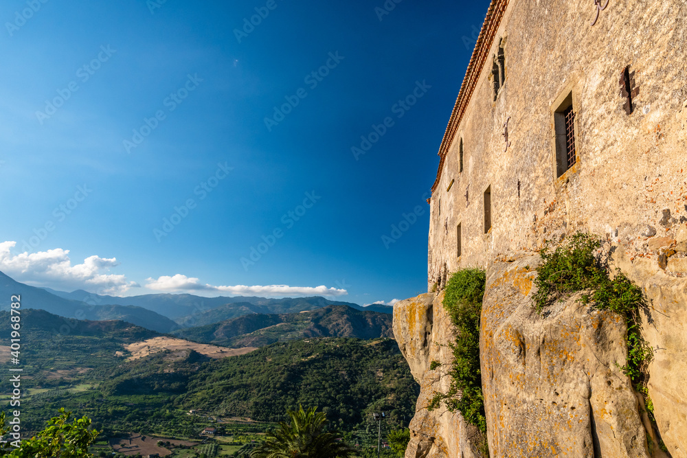 Low angle view of Lauria Castle in Castiglione di Sicilia, Italy