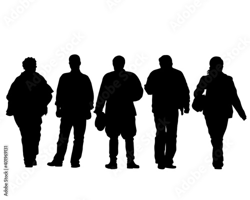 Man and women on on street. Isolated silhouette on a white background