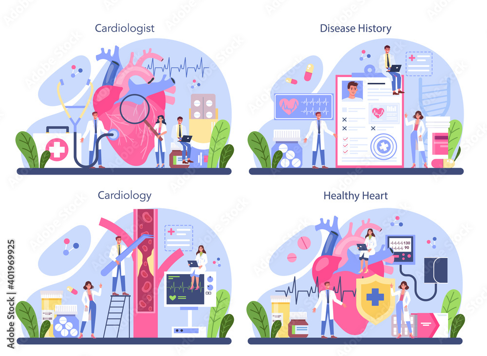 Cardiologist concept set. Idea of heart care and medical diagnostic