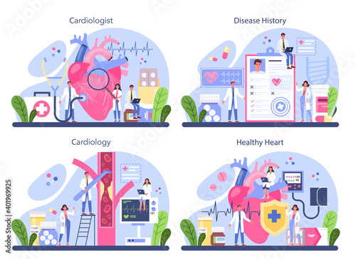 Cardiologist concept set. Idea of heart care and medical diagnostic