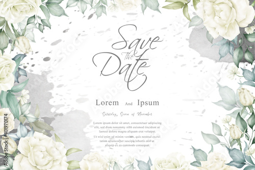 floral arrangement and watercolor background for Wedding Invitation template