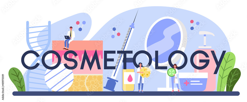 Cosmetology typographic header. Skin care and treatment procedure. Cosmetology typographic header. Skin care and treatment procedure.
