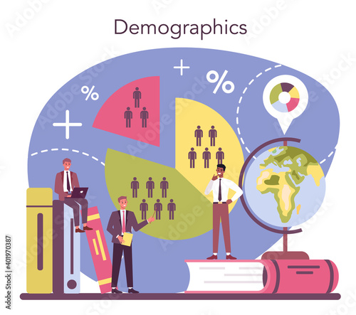 Demographer concept. Scientist studying population growth, analyze data
