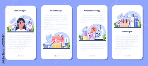 Dermatologist mobile application banner set. Dermatology and trichologist
