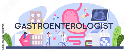 Gastroenterologist typographic header. Idea of health care and stomach