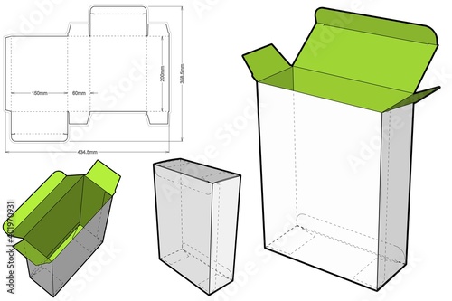 Simple Packaging Box (Internal measurement 15x6x20cm) and Die-cut Pattern. The .eps file is full scale and fully functional. Prepared for real cardboard production.