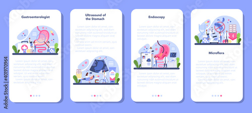 Gastroenterology doctor mobile application banner set. Idea of health care