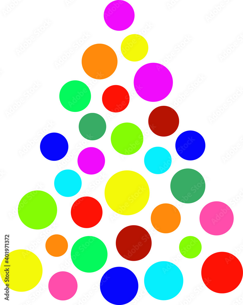 Christmas tree made of balls of different colors. Spruce silhouette vector on white background.
