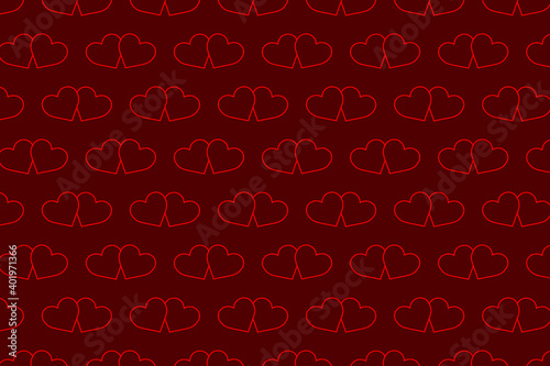 Two hearts - vector pattern - red pattern on a red background