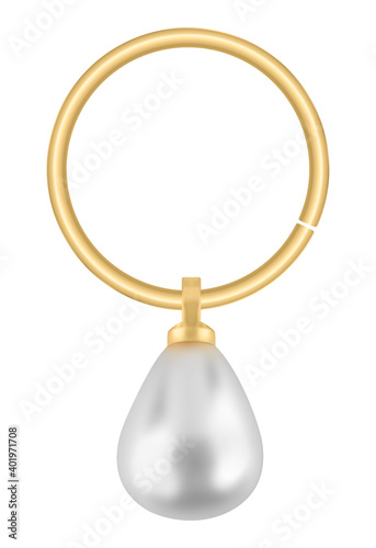 Woman golden hair ring with pearls, isolated on white background, clipping path included