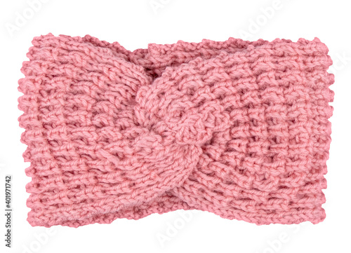 Pink wool headband, winter fashion item isolated on white background, clipping path included