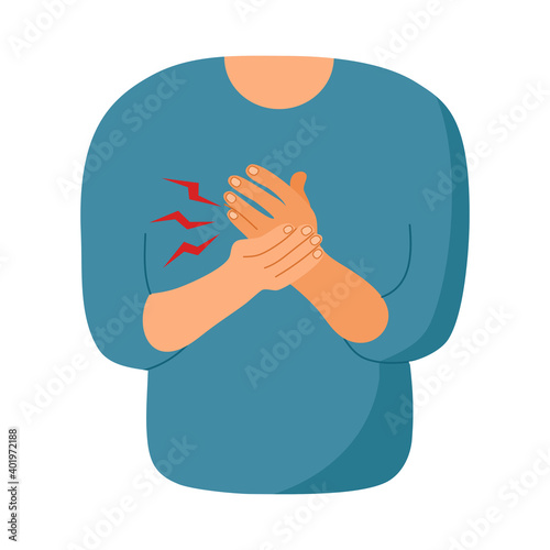 Hand pain concept vector illustration on white background. Man feel numbness in one hand. Muscle or bone problem.	
