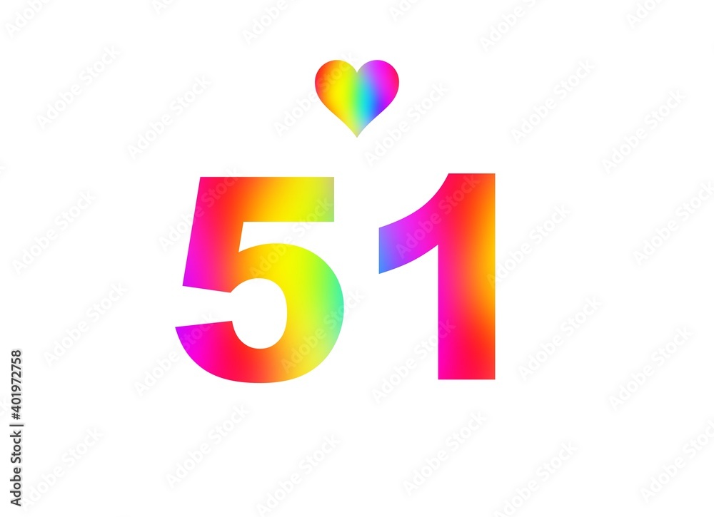 51st birthday card illustration with multicolored numbers isolated in white background. 51st birthday card illustration with multicolored numbers isolated in white background.