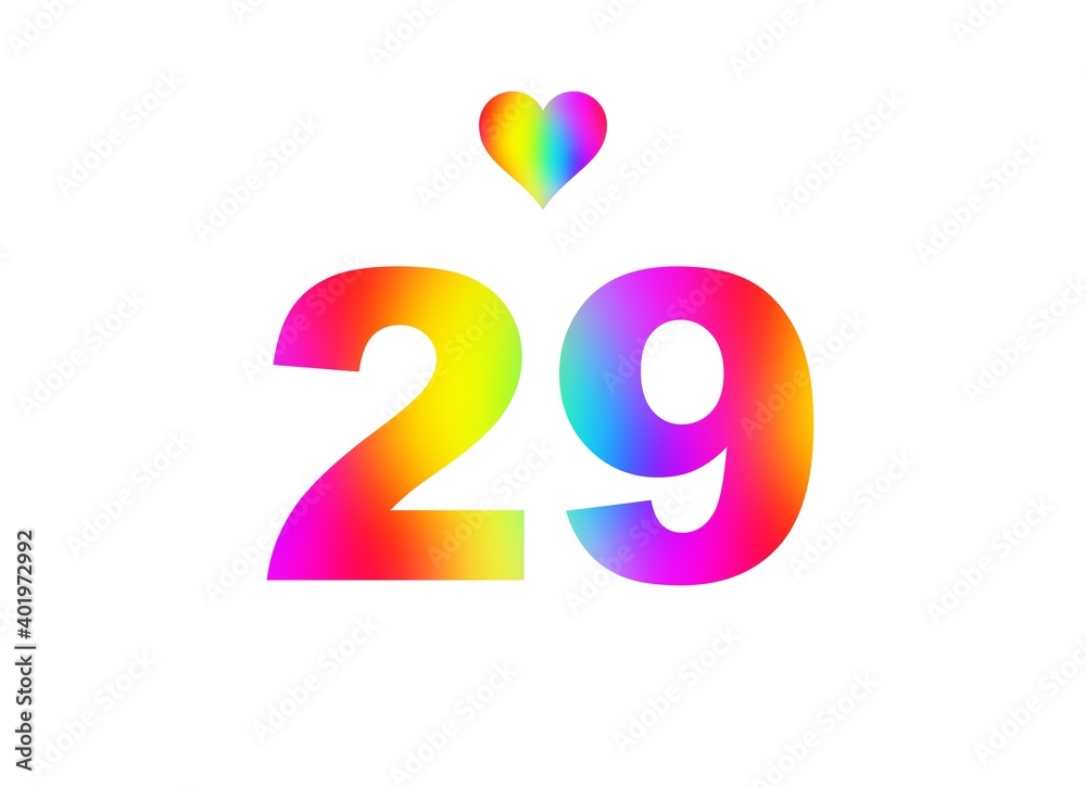 29th birthday card illustration with multicolored numbers isolated in white background. 29th birthday card illustration with multicolored numbers isolated in white background.