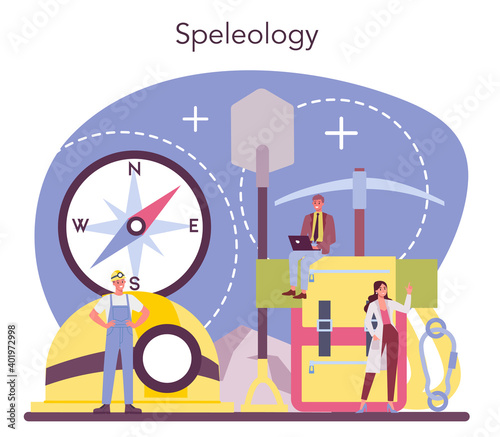 Speleologist concept. Scientst exploring deep cave with special