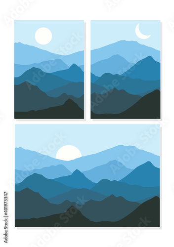 Day and night landscape, mountain Landscape with moon,sun, illustration vector-flat design