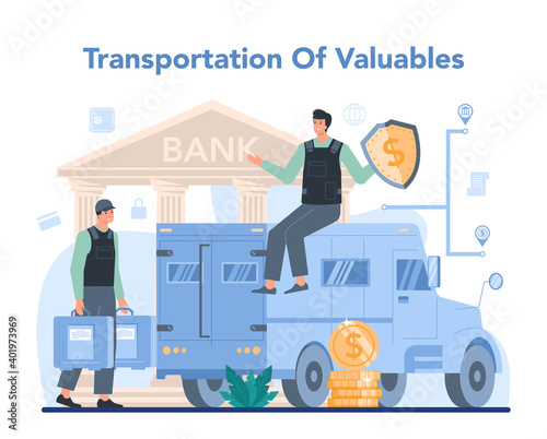 Encashment or collector concept. Money collecting and transporation