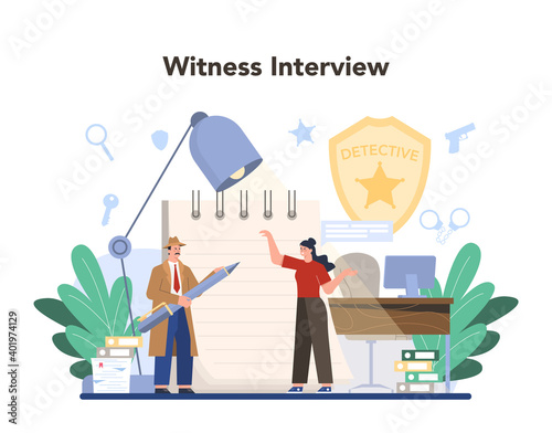 Professional detective concept. Agent investigating a crime place