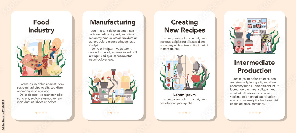 Naklejka premium Food industry sector of the economy mobile application banner set