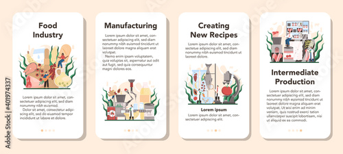 Food industry sector of the economy mobile application banner set