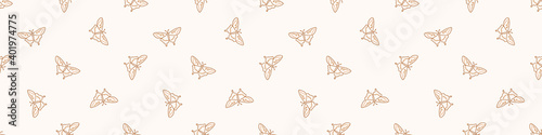 Seamless background butterfly insect gender neutral baby border pattern. Simple whimsical minimal earthy 2 tone color. Kids nursery wildlife rhopalocera edging fashion trim. 