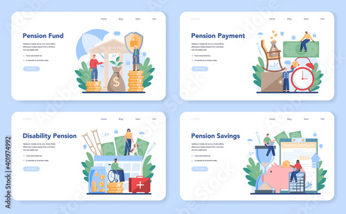 Pension fund web banner or landing page set. Saving money for retirement