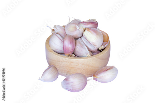 Whole garlic and peeled clove isolated on white background. Clipping path.