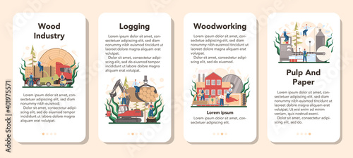 Wood industry and paper production mobile application banner set