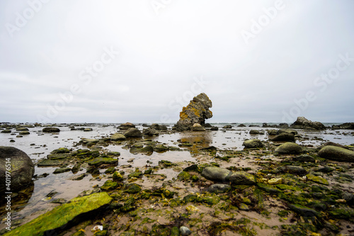Limestone stack in coastal landscape in the Baltic Sea