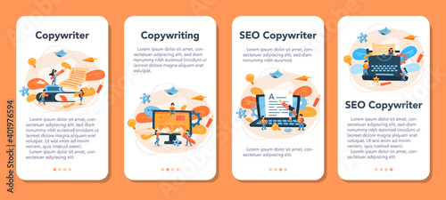 Copywriter mobile application banner set. Idea of writing texts,