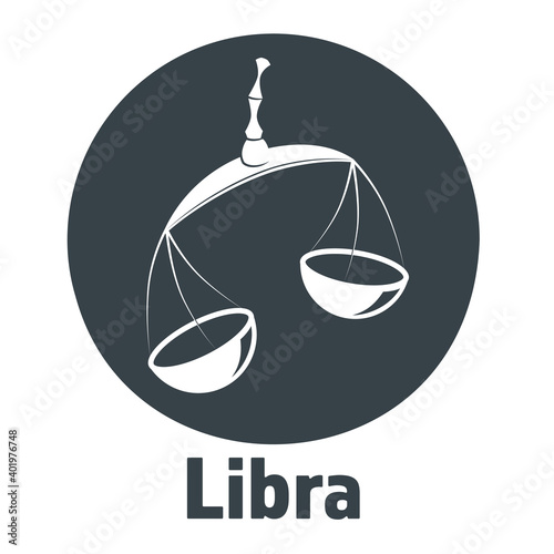 Dark colour zodiac sign silhouette of Libra depicting Scales as a symbol of justice. Illustration of an astrology sign. Vector icon