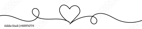Heart line art drawing vector illustration. Continuous one line drawing heart. Abstract love symbol. Outline ribbon vector background. Art design template. 