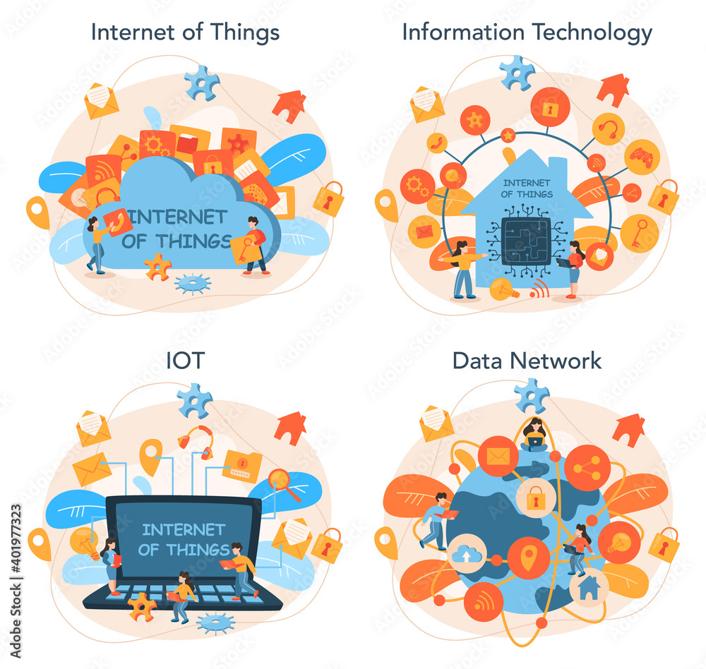 Internet of things set. Idea of cloud, technology and home.
